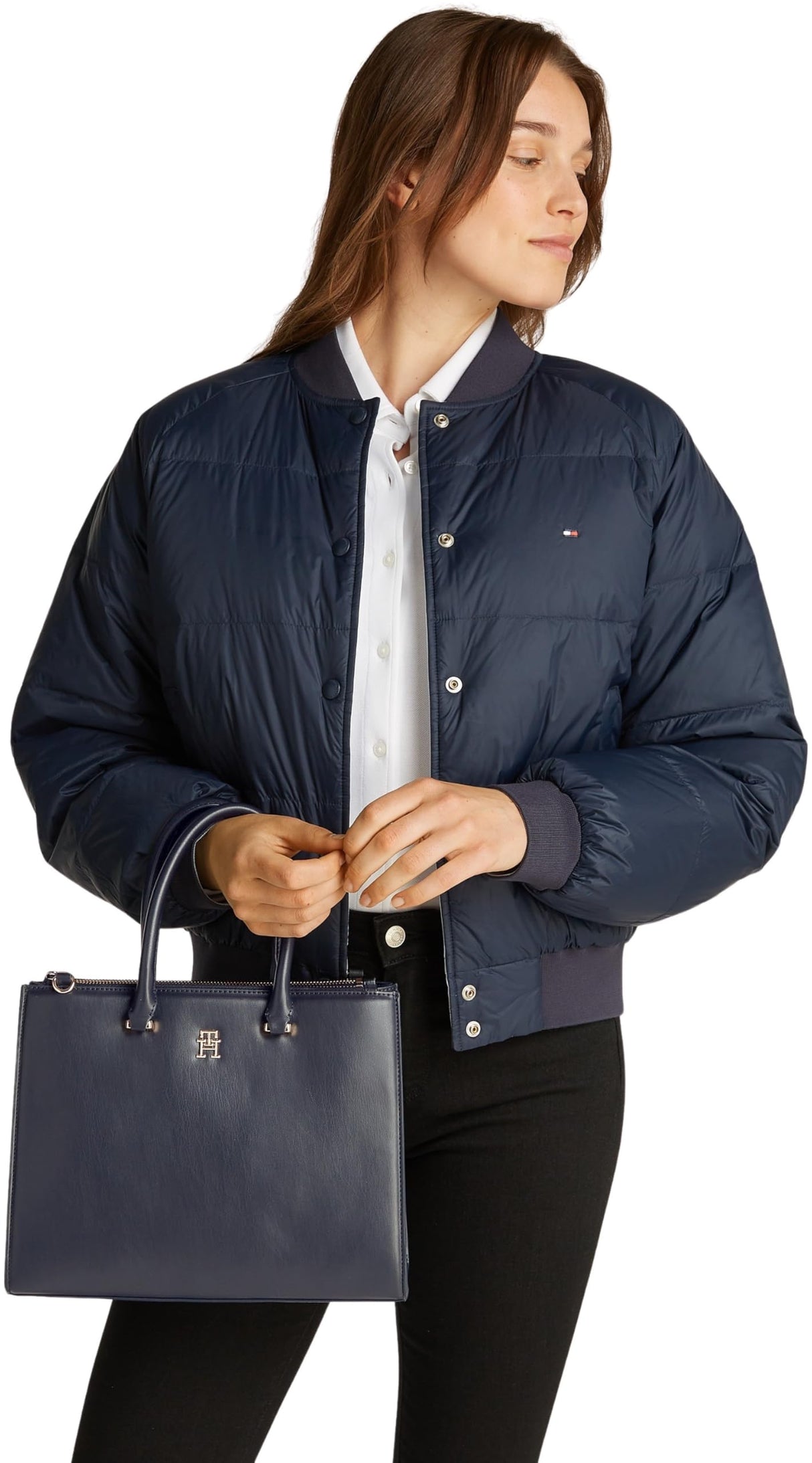 Tommy Hilfiger Bolso Tote Mujer Eternity Med con cremallera, Azul (Space Blue), Talla Única