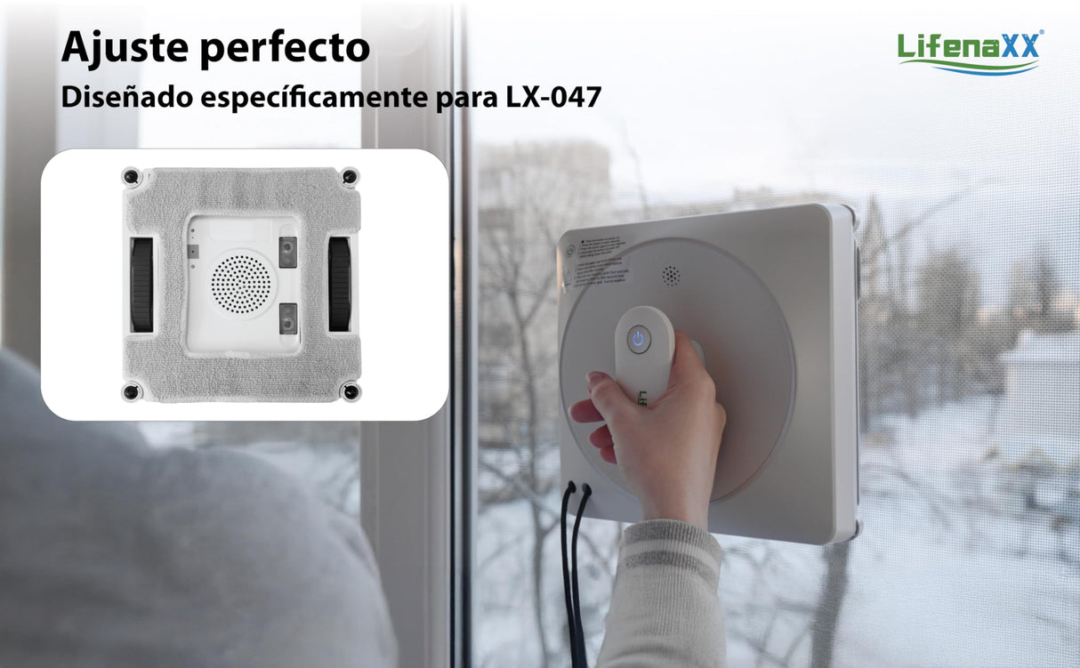 Lifenaxx LX-047, robot eléctrico limpiacristales avanzado con 4 boquillas de pulverización, 4 programas de limpieza, motor sin escobillas, mando a distancia - también para las ventanas sin marco