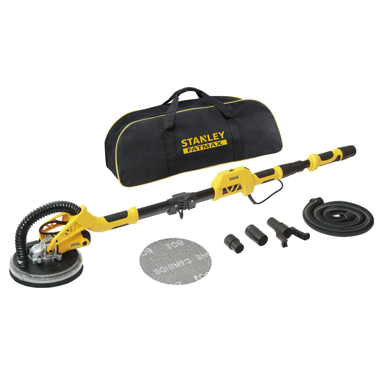 STANLEY FATMAX SFMEE500S-QS Lijadora Eléctrica para Panel de Yeso, con Cable, Potencia de 750 W, Diámetro de Disco 225 mm, Velocidad 1700 rpm, Anillo de Luz LED, Extensible hasta 1.8 mts