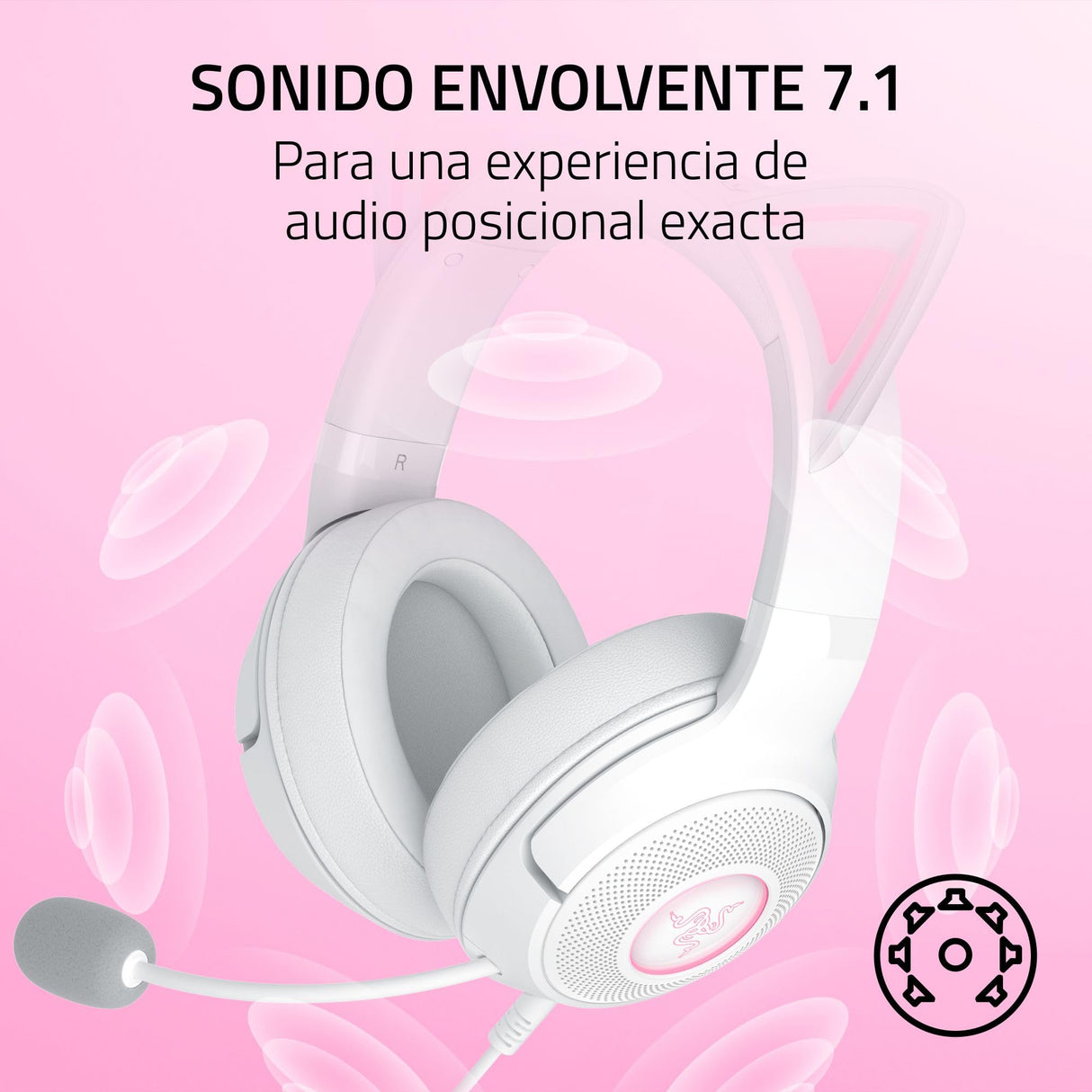 Razer Kraken Kitty V2 - Auriculares RGB con Cable y Kitty Ears para Juegos y Streaming (325 g, transductores Triforce de 40 mm, micrófono cardioide HyperClear, Sonido Envolvente) Blanco
