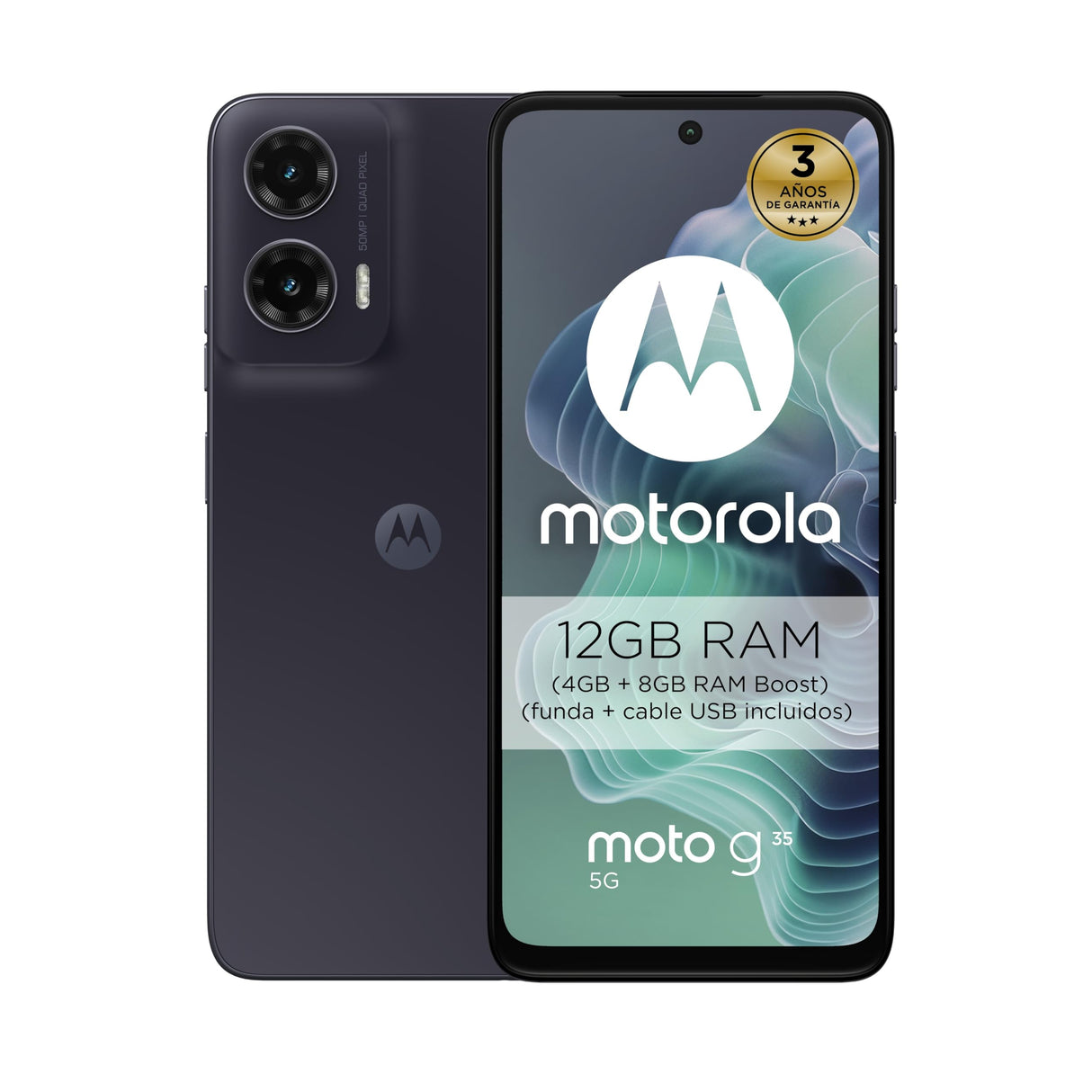 Motorola Moto g35 5G, 12GB (4GB+8GB RAM Boost)/128GB Gris, Pantalla FHD+ 6.72", cámara Dual de 50MP y Ultra Gran Angular, Selfie 16MB, batería 5000 mAh, Carga rápida de 18W