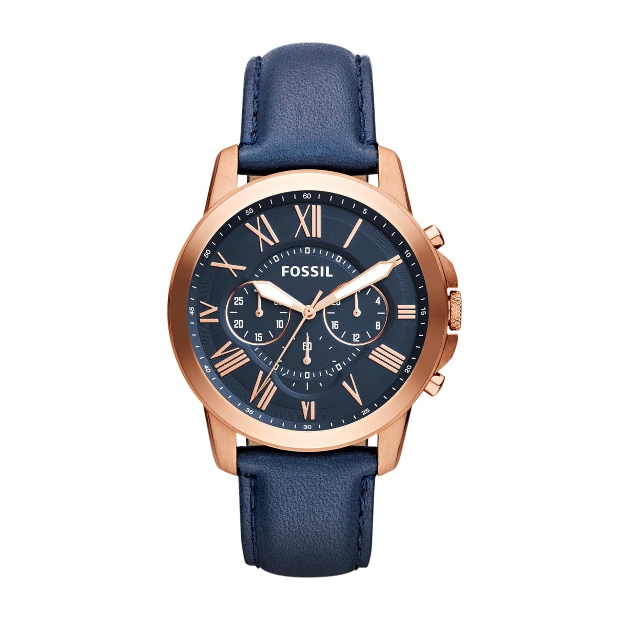 Fossil Reloj para hombre Grant, movimiento de cuarzo cronógrafo, caja de acero rosa dorado de 44 mm con correa de piel auténtica, FS4835