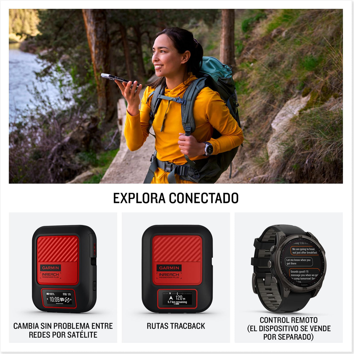 Garmin inReach Messenger Plus, GPS portátil Compacto con mensajería Multimedia bidireccional, Disparador SOS dedicado, mapas mejorados, navegación y Datos de ubicación precisos por satélite
