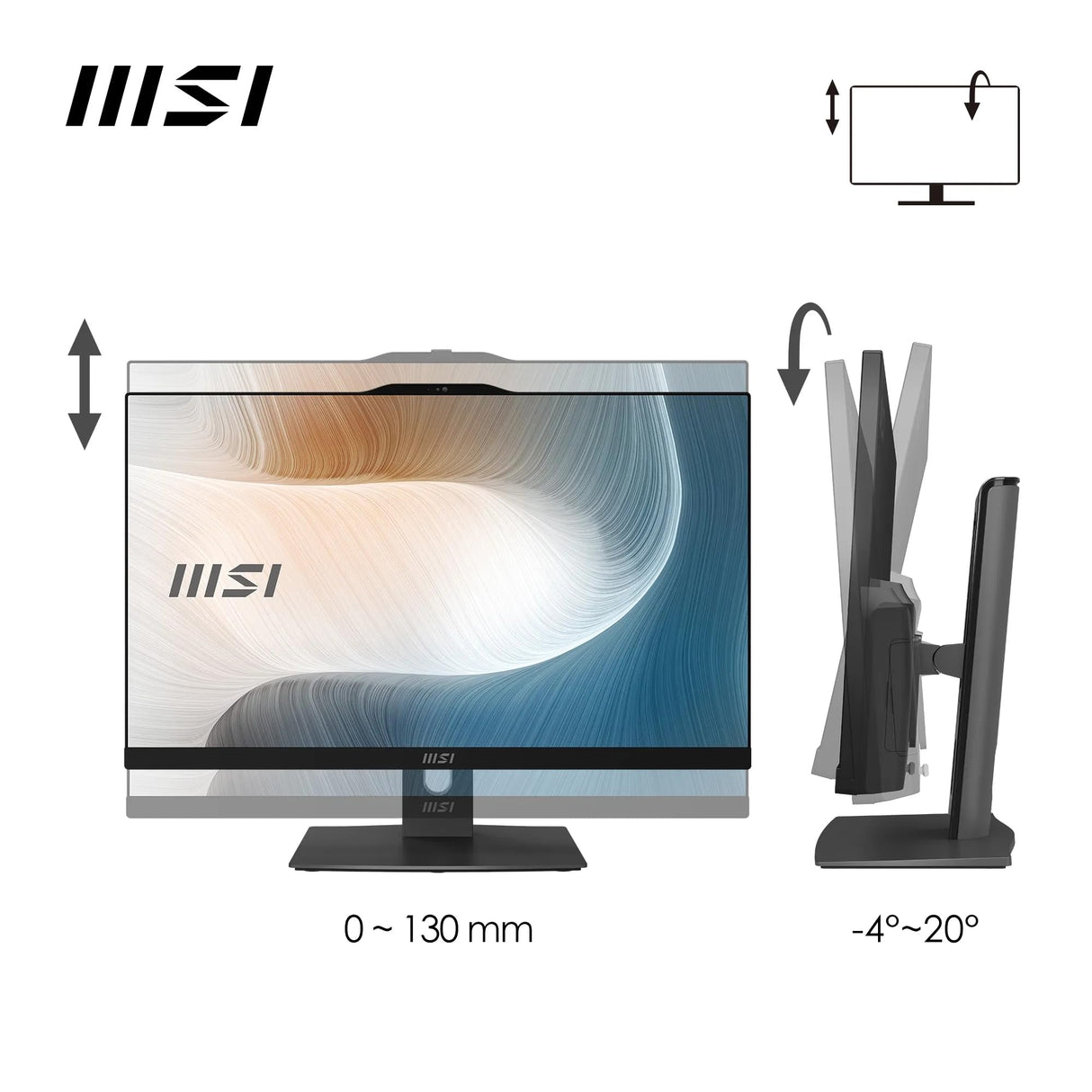 MSI Modern AM242TP 12M-439EU PC Todo-en-Uno - Panel táctil IPS de 23,8", Intel Core i7-1260P, 16 GB DDR4, SSD PCIe 4.0 NVMe, WiFi 6E, cámara Web, H-P, Teclado/ratón, sin Sistema operativo, Negro