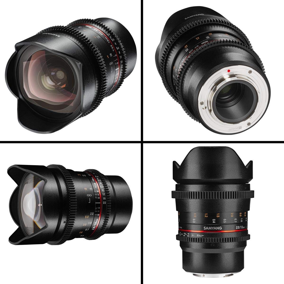Samyang SA1314 - Objetivo para vídeo VDSLR 16 mm T2.6 ED AS UMC II para MFT (Micro 4/3) (Enfoque Manual, UMC Anti-Reflectante) Negro - con Parasol extraíble