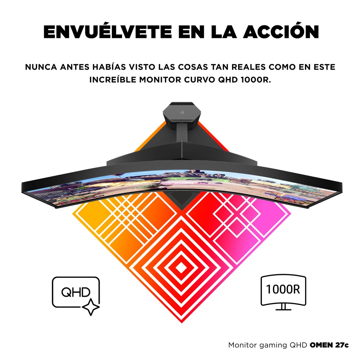 HP OMEN 27c QHD – Monitor Gaming de 27" Quad HD (2560 x 1440 a 240Hz, VA, Curvatura 1000R, 16:9, 1ms, HDMI, Low Blue Light, Antirreflectante, AMD Freesync Premium Pro, Compatible con Consolas) Negro