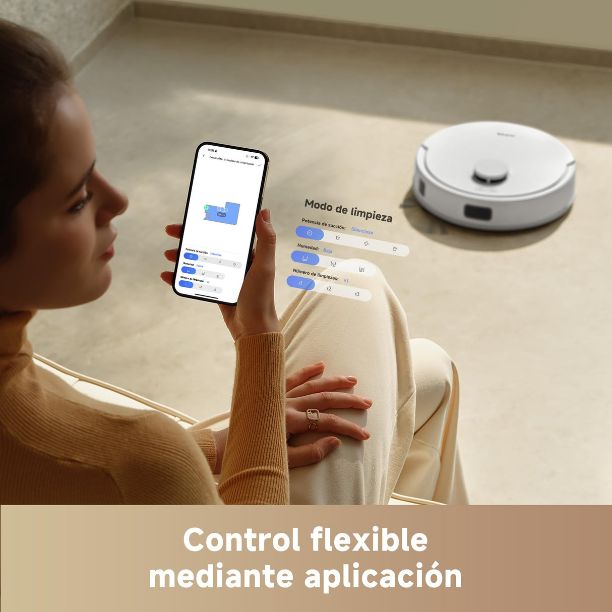 Mova E20 Robot Aspirador y Fregasuelos, Navegación LDS, Potencia de Succión de 5,000 Pa, Aspiradora y Mopa 2 en 1, Cuerpo Compacto