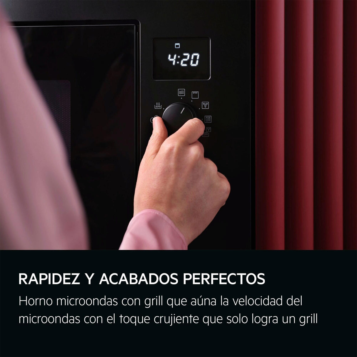 AEG OS5MG20EB Horno Microondas Integrable, 20 L, 800 W, Función Grill, Display LED Táctil, Apertura Electrónica, Color Negro con Acabado Inox Antihuellas