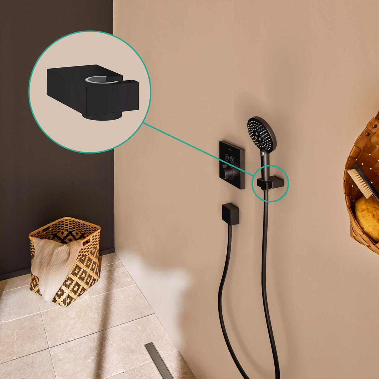 hansgrohe Raindance E - set de ducha empotrado, ducha de mano, termostato ShowerSelect, set básico, flexo ducha 160cm, soporte, ducha fija, alcachofa de ducha (2 tipos de chorro), negro mate, 27939670
