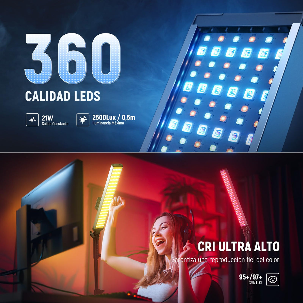 NEEWER Fotografía Barra Luz RGB Kit, Paquete de 2 Luz Tubo Video LED con Soporte, Difusor, Varita Luz Regulable 3250Lux 2500-10000K CRI95+/TLCI97+ App/2,4G/Control Panel para Live/Videos/Vlog, BH20C