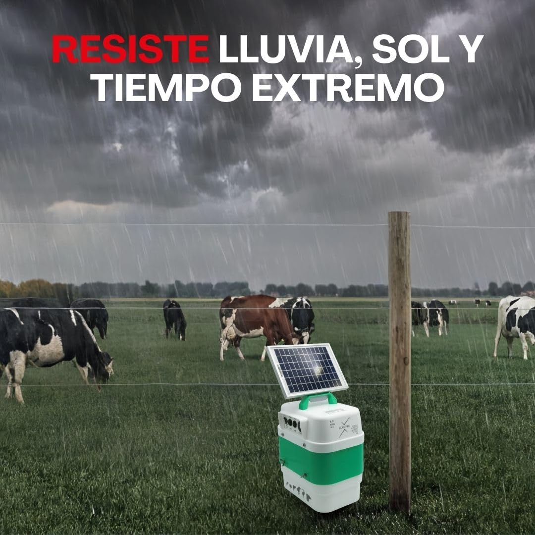 Llampec Pastor Eléctrico Solar 16S con Panel Solar 12v 5v Incluido – 4J 10.000V - 40 km de Alcance – Cerca eléctrica para Ganado, Caballos, Ovejas y Cerdos - Batería no incluida - Fabricado en España