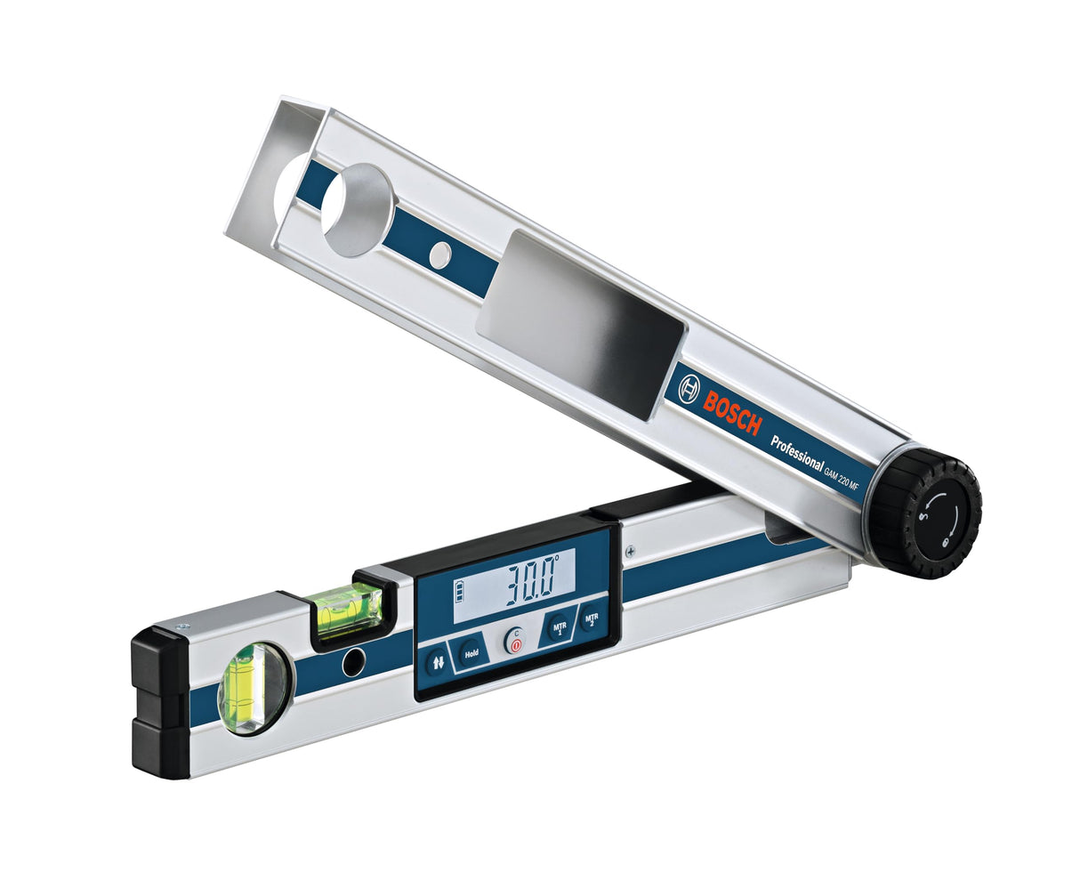 Bosch Professional Medidor digital de ángulos GAM 220 MF (cálculo de ángulos de inglete, margen de medición: 0 - 220º, longitud: 40 cm)