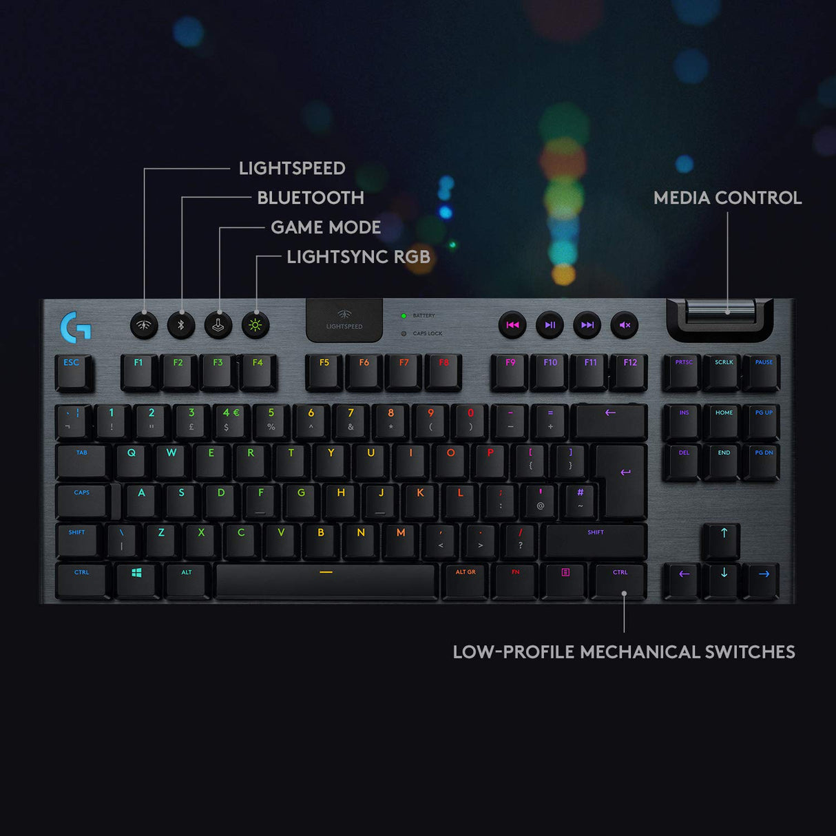 Logitech G G915 TKL - Teclado Bluetooth QWERTY Pan Nordic, Color Negro