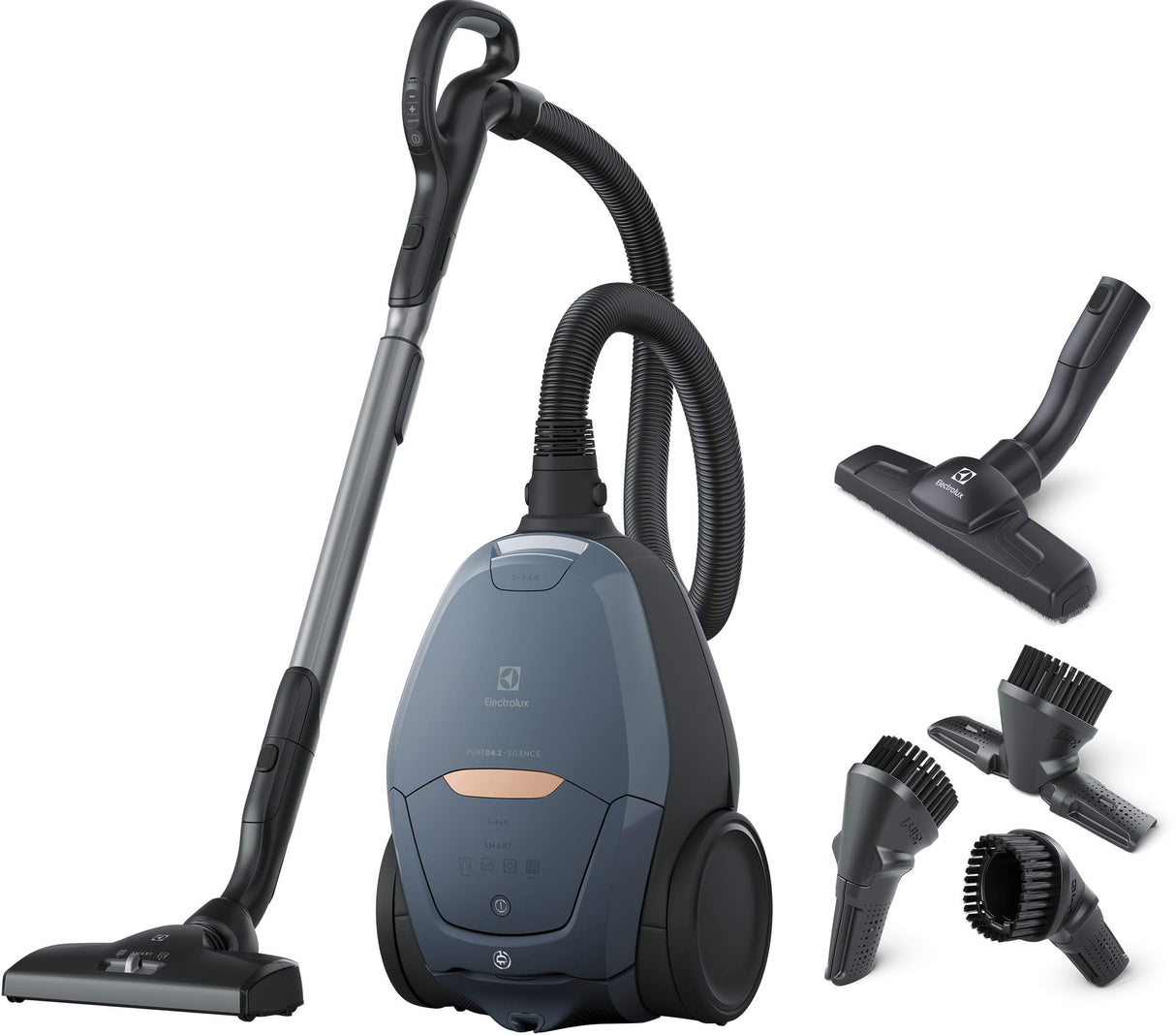 Electrolux PureD8 Pure D8 PD82-8DB-Aspiradora con Bolsa ultrasilenciosa-Regulador automático de Potencia SmartMode y tecnología PureSound-Color Azul, plástico, 600 W, 3.5 Liters, 57 Decibeles