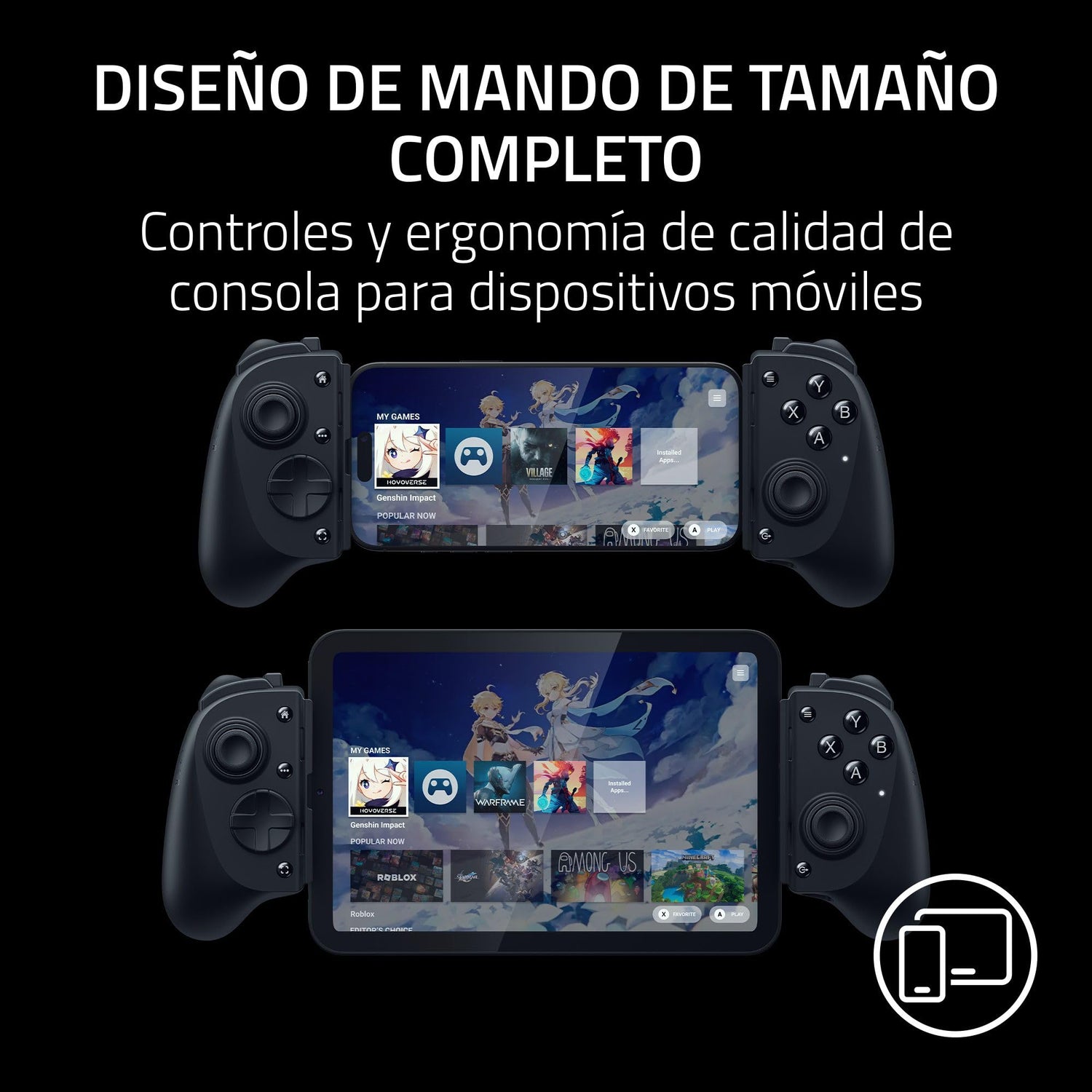 Razer Kishi V3 Pro - Mando gaming USB-C para iPhones, smartphones Android y mini tablets de hasta 8" - Plug and Play- sticks analógicos antideriva (12 botones - hápticos Sensa HD) Negro