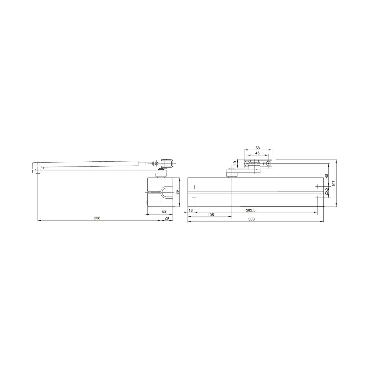 Tesa Assa Abloy DC340-DEV1-, Cierrapuertas con guía deslizante o brazo articulado, Plata