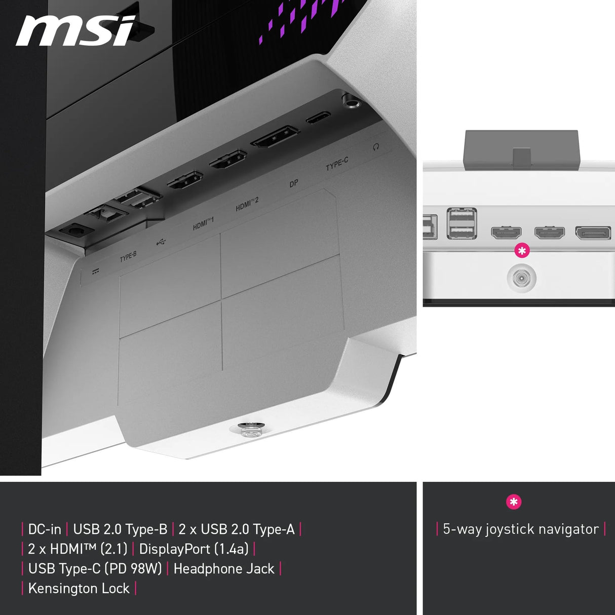 MSI MPG 274URDFW E16M Monitor gaming 4K UHD de 27 pulgadas, 3840x2160 IPS rápido, 0,5 ms, DisplayHDR 1000, Mini-LED, Modo dual, HDMI 2.1, DP 1.4a, USB C 98WPD, Ajustable en inclinación, altura, Blanco