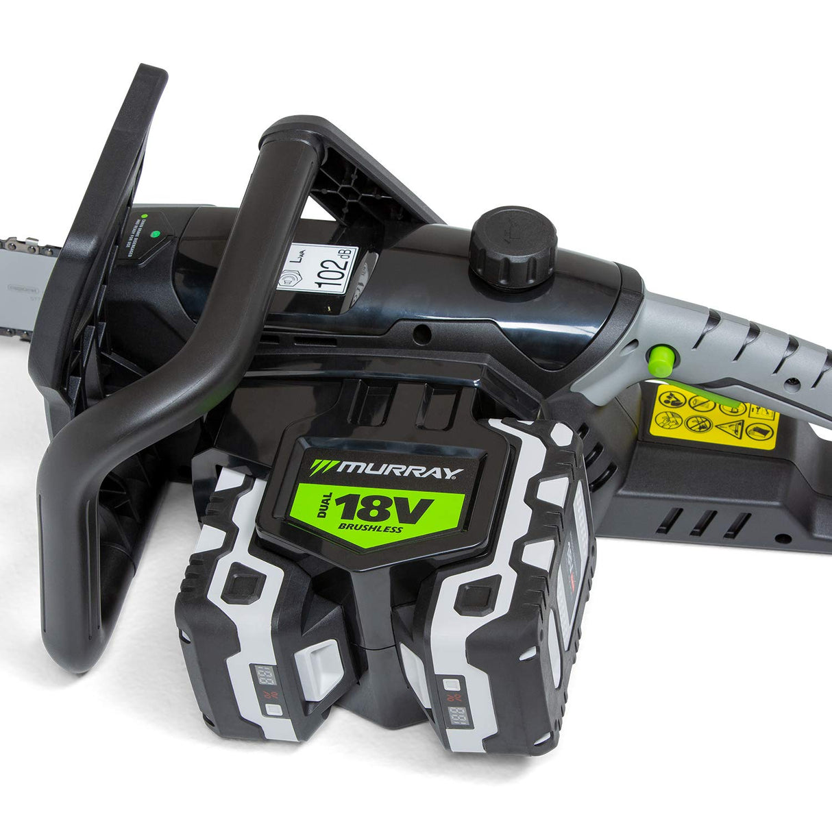 Murray IQ18DCSK Dual 18V Lithium-Ion 35cm Kit Motosierra sin Cuerda, Powered by Briggs & Stratton, 36V 1200W Motor sin cepillos, 2x5Ah batería y Cargador incluído, 1697225, 18V Motosierra