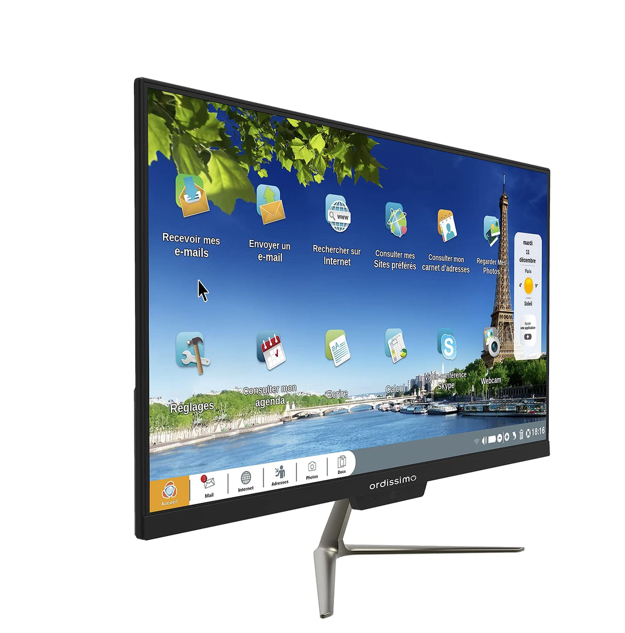 Ordissimo - Computadora de Escritorio Todo en uno Clara 2 para Personas Mayores - Fácil de Usar - Interfaz intuitiva - Pantalla de 23,8 Pulgadas - Gran Capacidad de Almacenamiento - Teclado y Mouse