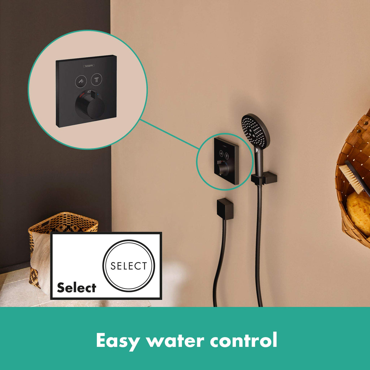 hansgrohe Raindance E - set de ducha empotrado, ducha de mano, termostato ShowerSelect, set básico, flexo ducha 160cm, soporte, ducha fija, alcachofa de ducha (2 tipos de chorro), negro mate, 27939670
