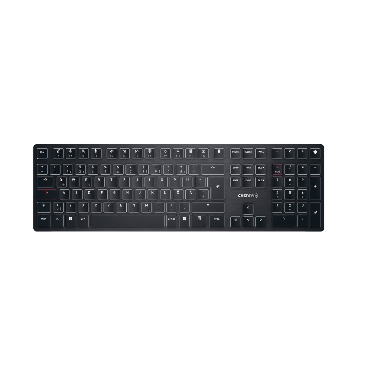 CHERRY KW X ULP, Teclado Mecánico Ultraplano de Alta Gama, Distribución de Teclado Alemán (QWERTZ), Inalámbrico, Multidispositivo Para Hasta 4 Dispositivos, Recargable, Negro