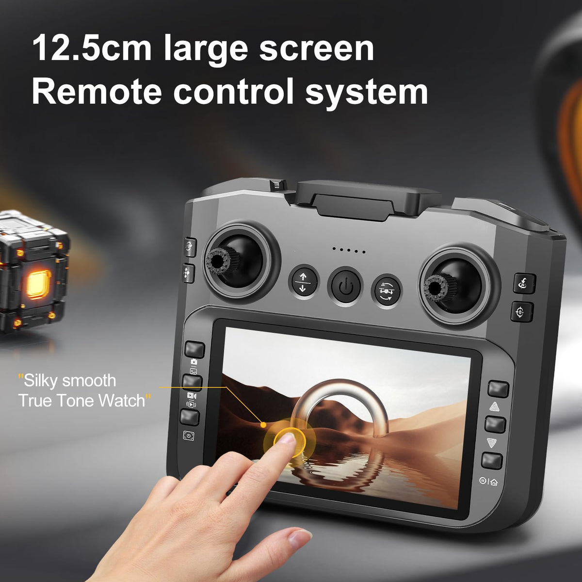 OBEST Drone con cámaras dobles, control remoto de pantalla de 4,5 pulgadas, juguete volador con luz nocturna LED, cámara ajustable de 90°, con tarjeta SD, 2 baterías