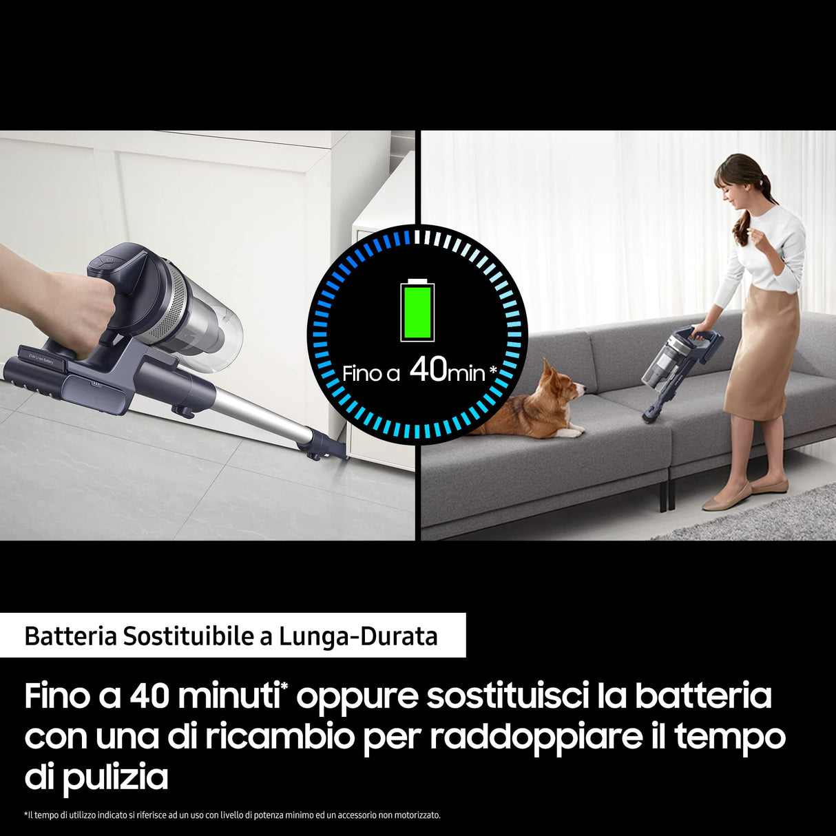 SAMSUNG Aspiradora inalámbrica Jet™ 60 Turbo VS15A6031R1/ET, sin Bolsa, Potencia 150 W, hasta 40 min de autonomía, Menta