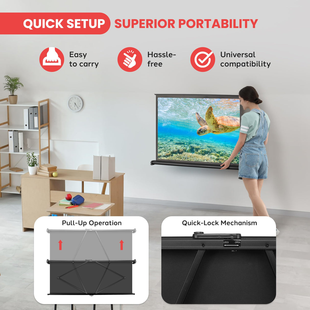 Pyle Pantalla de proyector portátil – Soporte de Pantalla de proyección móvil, Ligero de Transporte y Duradero, Sistema fácil de Sacar para escuelas, reuniones, conferencias, Uso en Interiores y