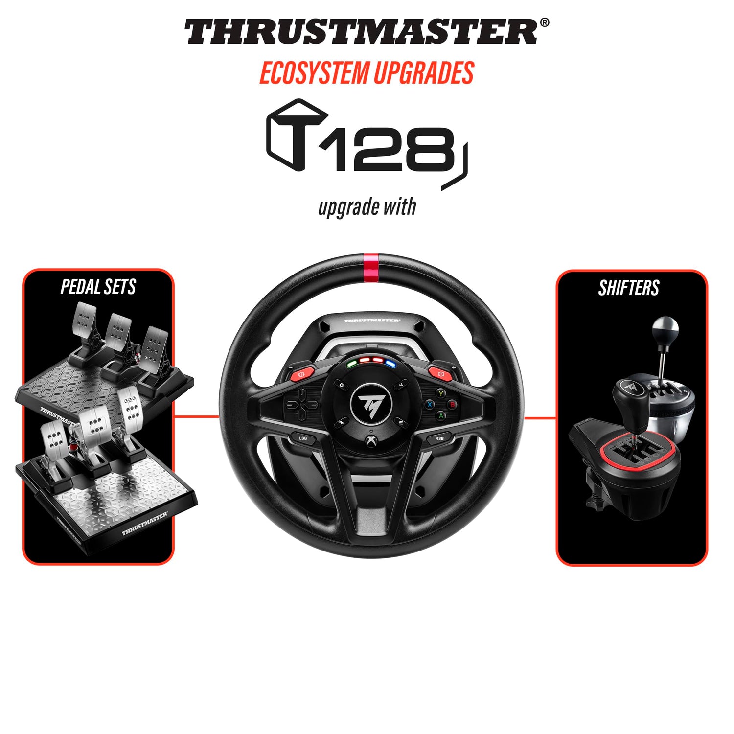 Thrustmaster T128, Volante de Carreras Force Feedback con Pedales Magnéticos, Xbox Series X|S, Xbox One, PC