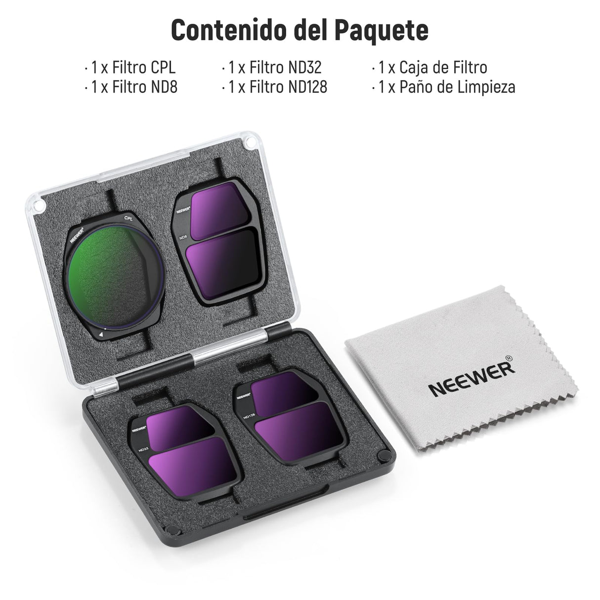 NEEWER Filtros ND Set Compatible con dji Air 3S, Paquete de 4 ND8+ND32+ND128+CPL Polarizador Circular de Densidad Neutra Accesorios para Drones Seguros Vidrio Óptico HD Multicapa Delgado, FL-A85