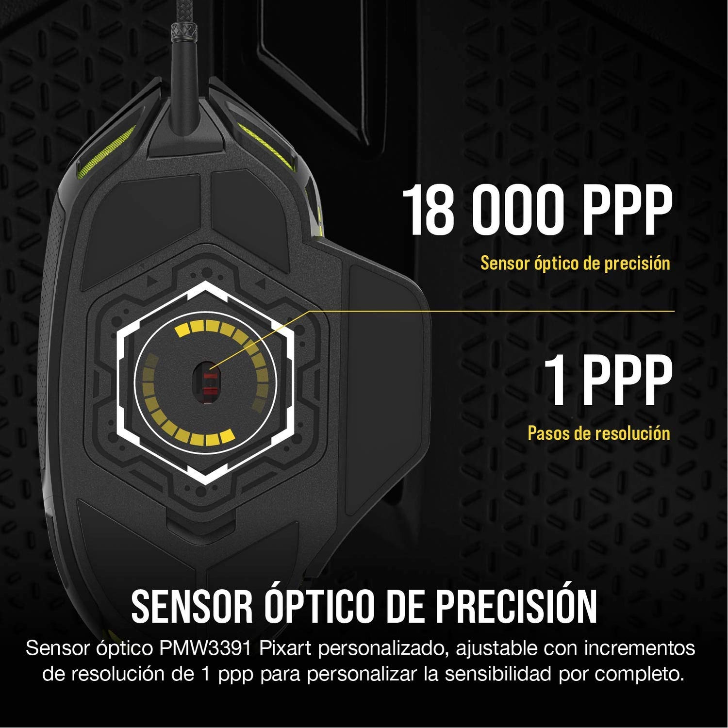 Corsair NIGHTSWORD RGB Ratón de Juego FPS/MOBA con Cable - 18.000 PPP - 10 Botones Programables - Sistema de Pesas - Compatible con iCUE - PC, Mac, PS5, PS4, Xbox - Negro