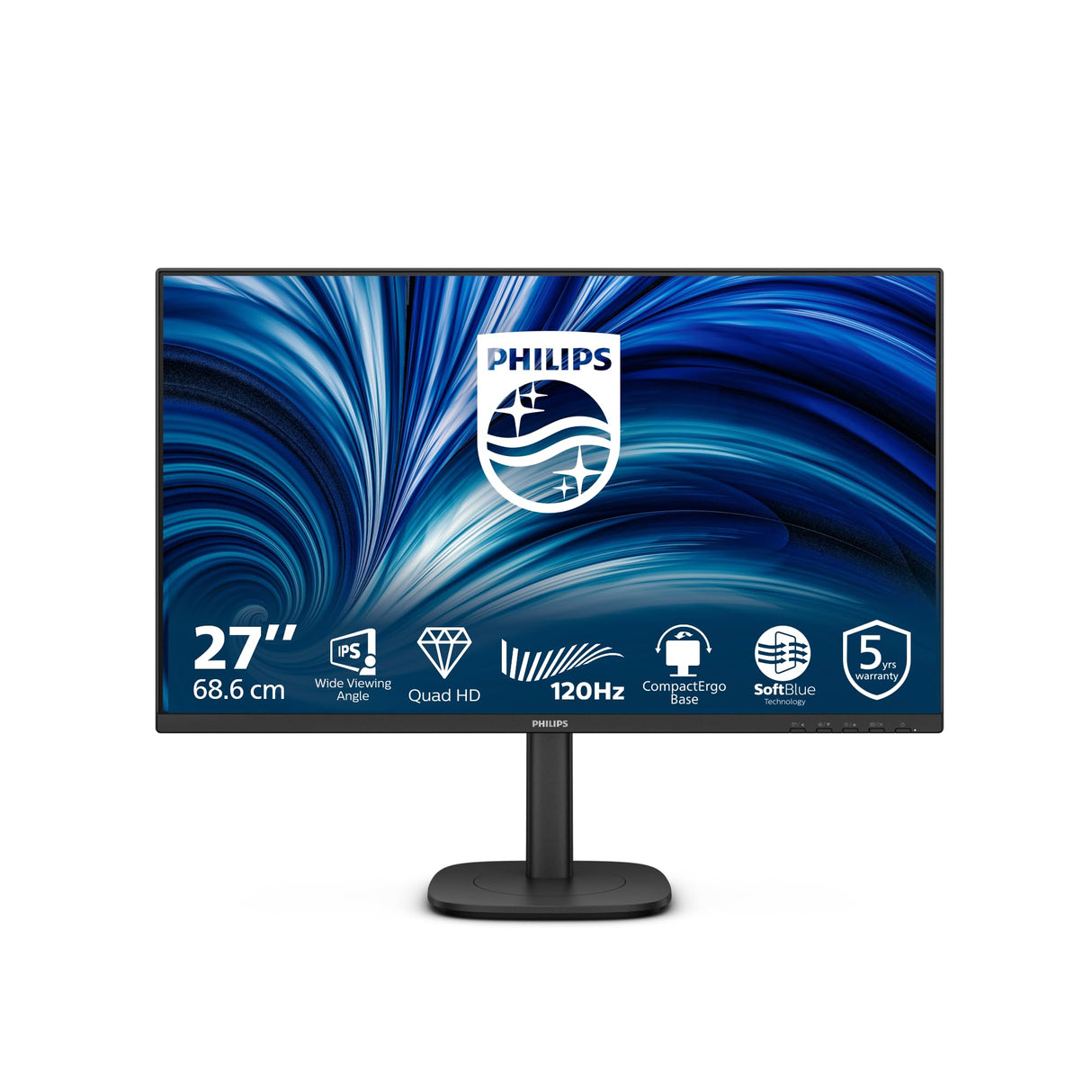 Philips 27B2N3500J - Monitor QHD de 27 Pulgadas, Altavoces, Altura Ajustable, sincronización Adaptable (2560 x 1440, 120 Hz, 2 HDMI 2.0, DisplayPort 1.2, concentrador USB), Color Negro