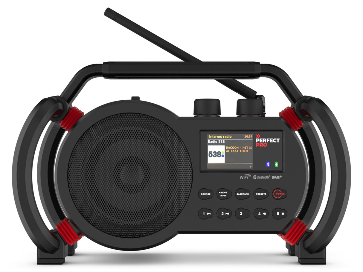 PerfectPro - Radio para Obras NETBOX, Radio Internet WiFi, Dab+ y FM, Bluetooth, Entrada AUX y USB, Cargador Incluido, IP64, NBX2