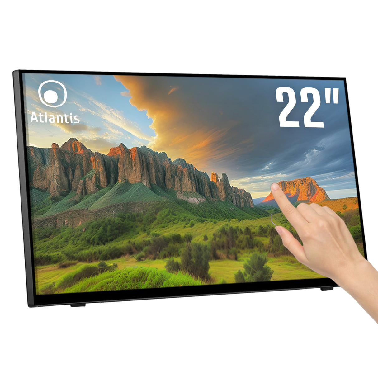 Atlantis A05-T22A-VHDM Monitor Táctil 22 Pulgadas, Pantalla 10 Teclas, Full HD 1920x1080, HDMI VGA DP, Inclinación 15°-50°, Cristal de Protección 7H, Contraste 1000:1, Ángulo 178/178, Vesa 100