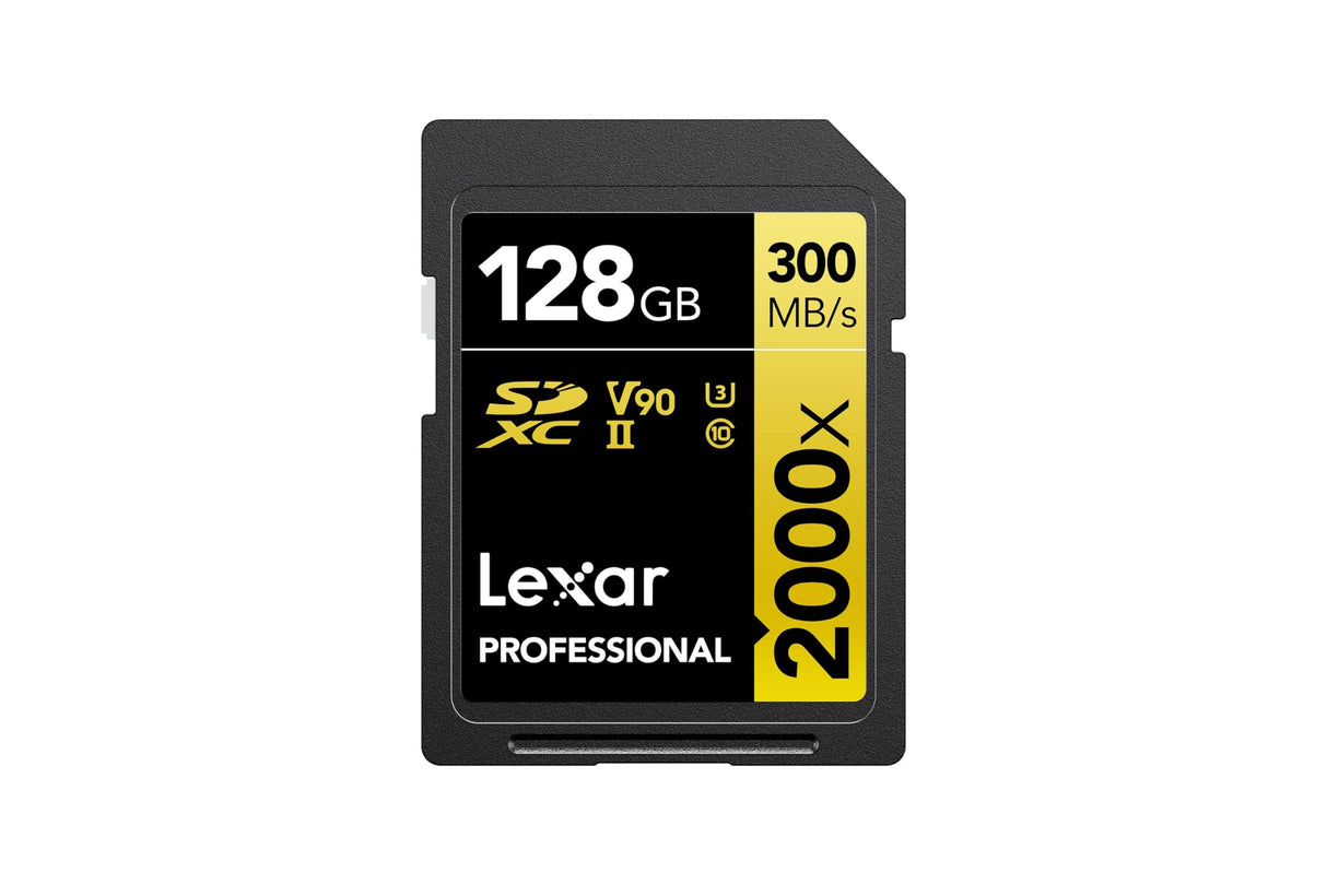 Lexar Professional 2000x Tarjeta SD 128GB, SDXC UHS-II Tarjeta de Memoria sin Lector, hasta 300MB/s de Lectura, Class 10, U3, V90 SD para DSLR, cámaras de Video en Calidad de Cine (LSD2000128G-BNNAG)