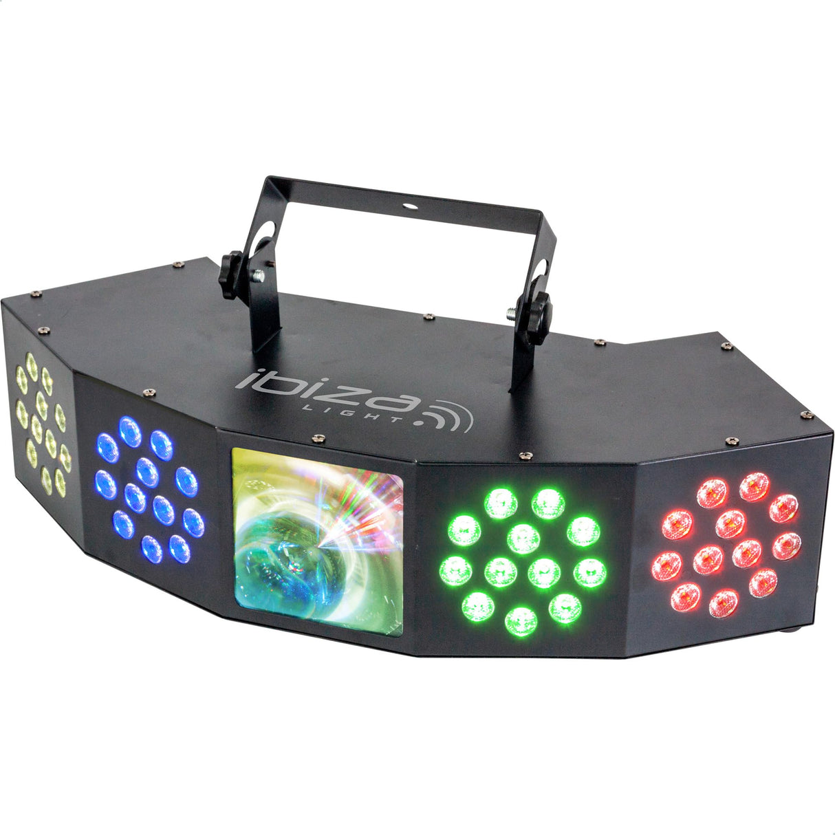 Ibiza - COMBI-FX4 - Efecto de iluminación versátil 3 en 1 WASH - MOON - STROBE con 6 canales DMX - 4 x 12 LEDs RGBW