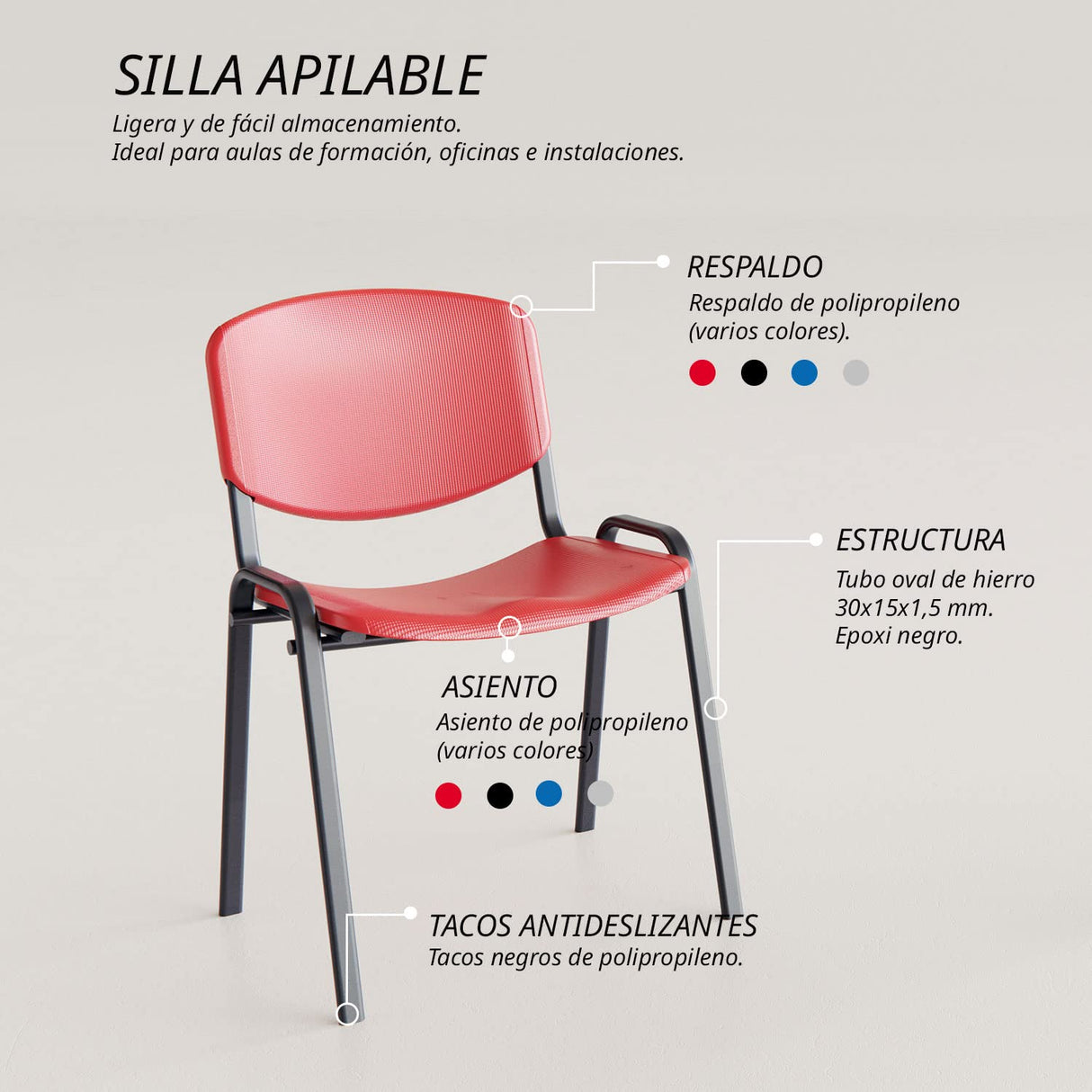 OFITURIA Silla de Oficina Sin Ruedas, Silla Confidente de Plástico con Estructura Metálica, Silla para Sala de Espera, Recepción, Reuniones, Conferencias, etc (10 Sillas, Rojo)