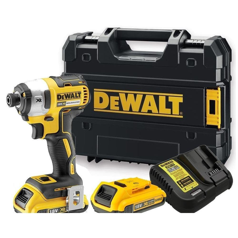 DEWALT DCF887D2-QW - Atornillador Impacto sin Escobillas XR 18 V, 2.0 Ah, 205 Nm, 3 Velocidades, Motor sin Escobillas, Luz LED Triple, Incluye 2 Baterías, Cargador Multivoltaje y Maletín de Transporte