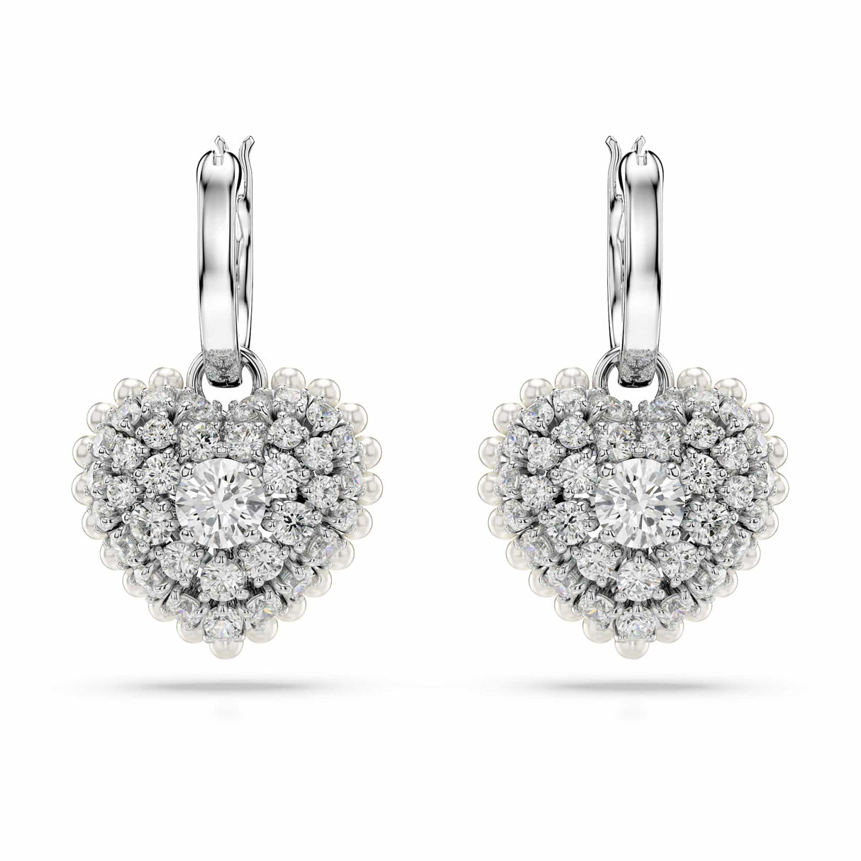Swarovski Pendientes Idyllia, Perla de cristal, Corazón, Blancos, Baño de rodio