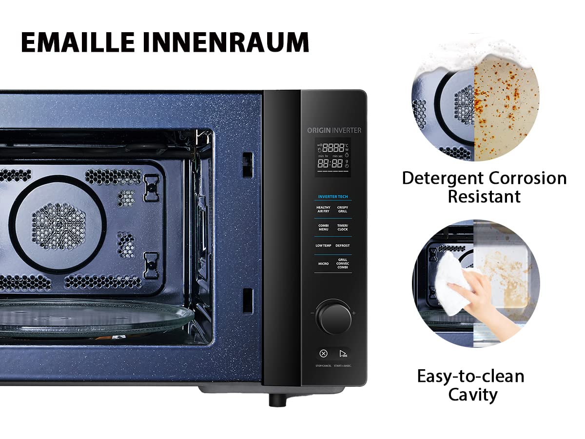 Toshiba MV-TC25T(BK) - Microondas 4 en 1 con freidora de aire caliente, tecnología Origin-Inverter, interior esmaltado fácil de limpiar, 25 L, 2100 W, color negro
