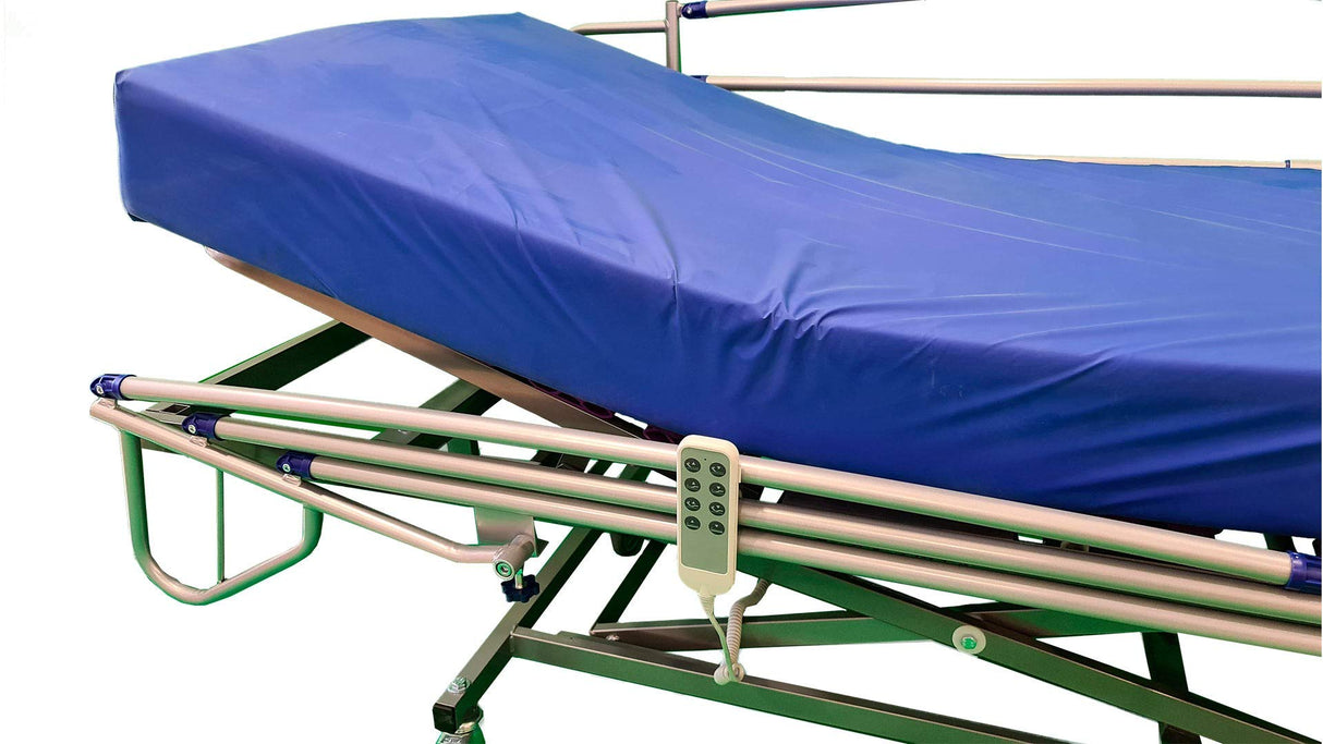 ekamia - Cama Articulada Geriátrica de Hospital Eléctrica con Carro Elevador, Colchón Sanitario y Barandilla - 90cm x 190cm
