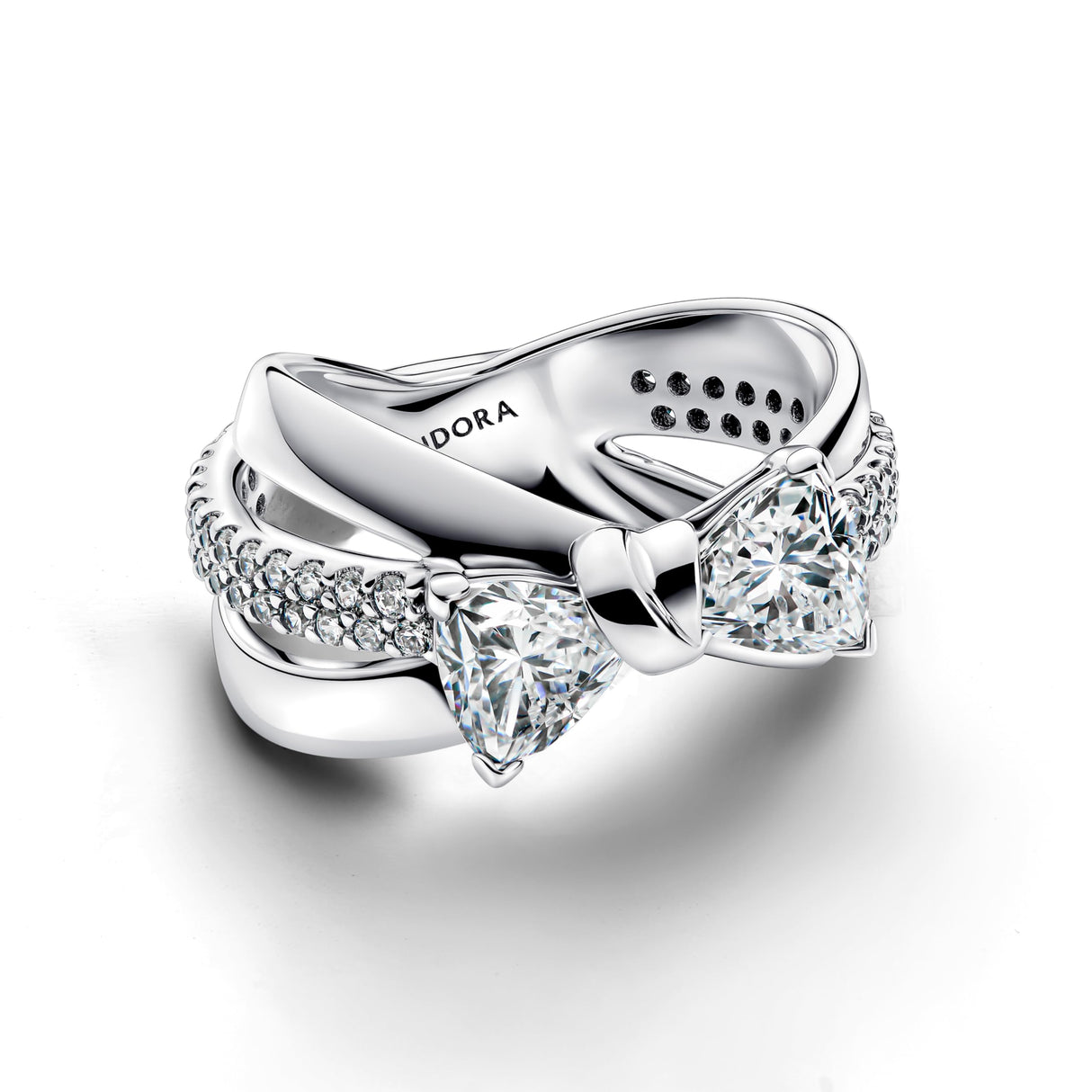 PANDORA Anillo de mujer con lazo brillante cruzado plata 193553C01, 58/18,5, Plata de ley, Zirconia cúbica