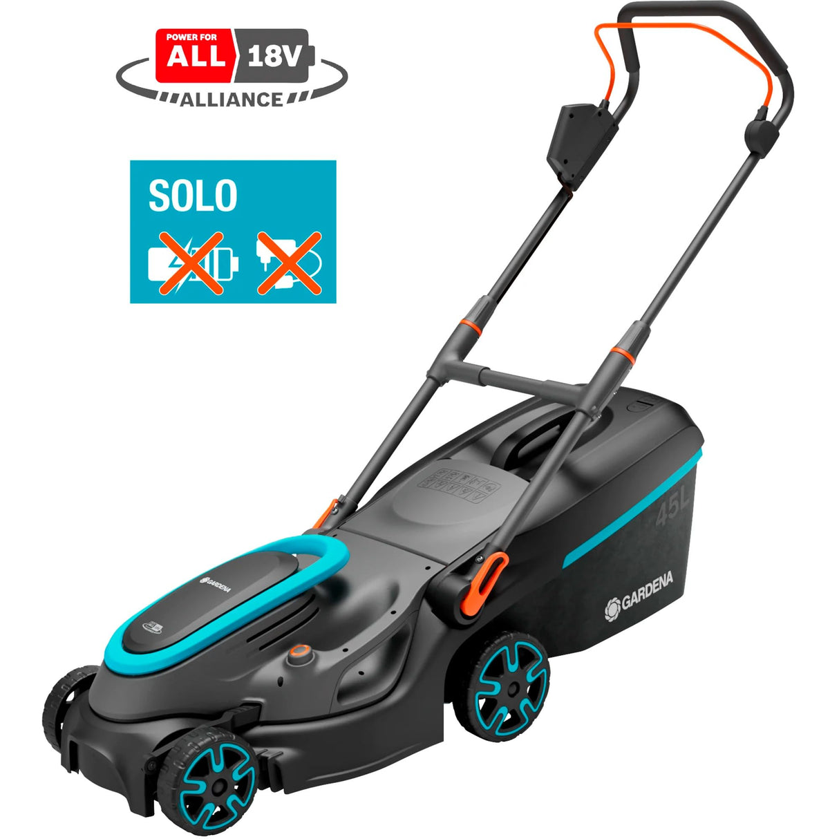 Gardena cortacésped a batería PowerMax 37/36V P4A sin batería: Ancho de Corte 37 cm, Capacidad de Recogida 45 l, Altura de Corte Ajustable Central, Motor PowerPlus con Eco-Modus (14638-55)