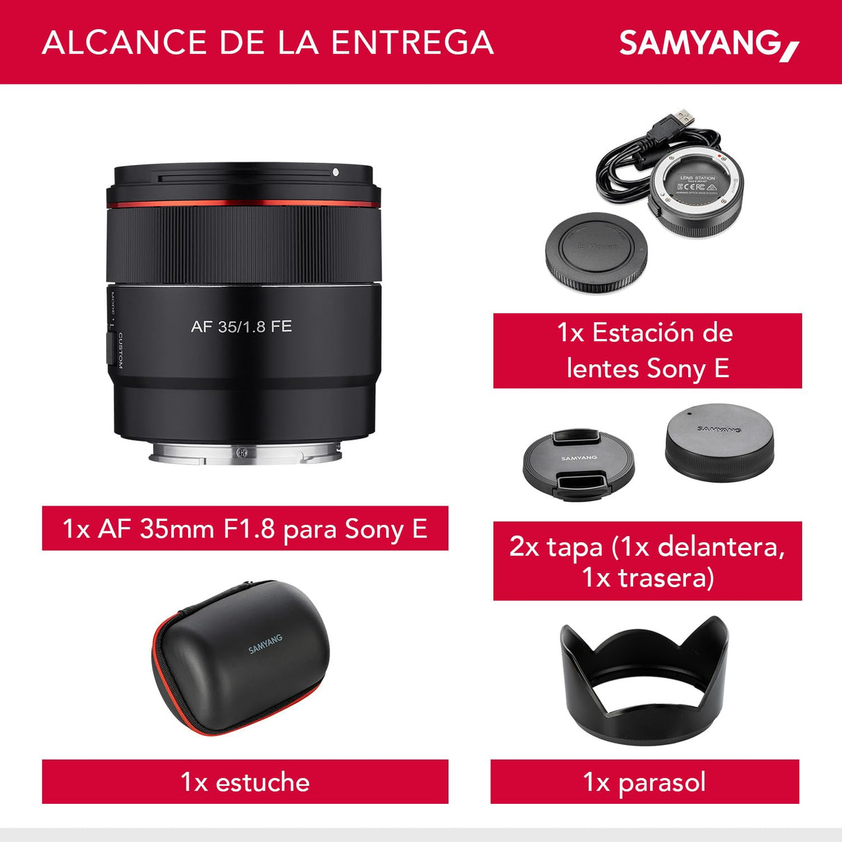 Samyang AF 35 mm F1,8 FE + estación de Lente para Sony E-Mount Full Format & APS-C I Ultra Ligero Gran Angular con Enfoque automático rápido I Distancia Focal Fija para Sony Alpha A7C, A7 III, A6100,