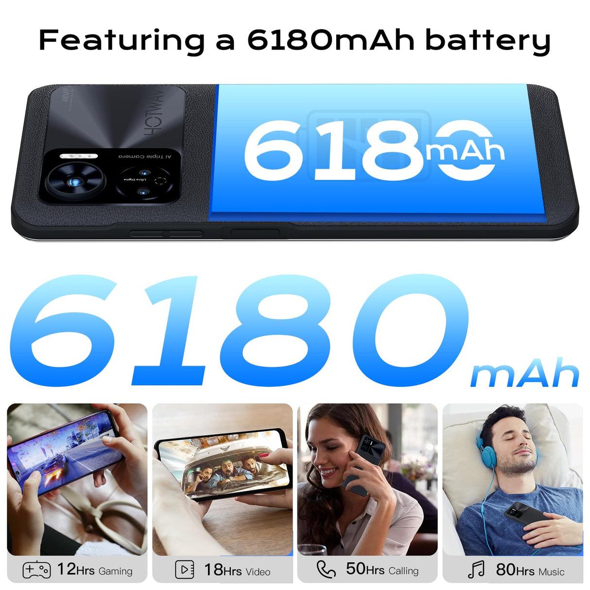 HOTWAV Note 12 Smartphone (2023), Android 13 Teléfono Móvil 8GB + 128GB (1TB TF) 6180 mAh 48MP + 16MP 6.8 Pulgadas HD+ Telefono Movil, Reconocimiento Facial Doble SIM LTE 4G / GPS/NFC
