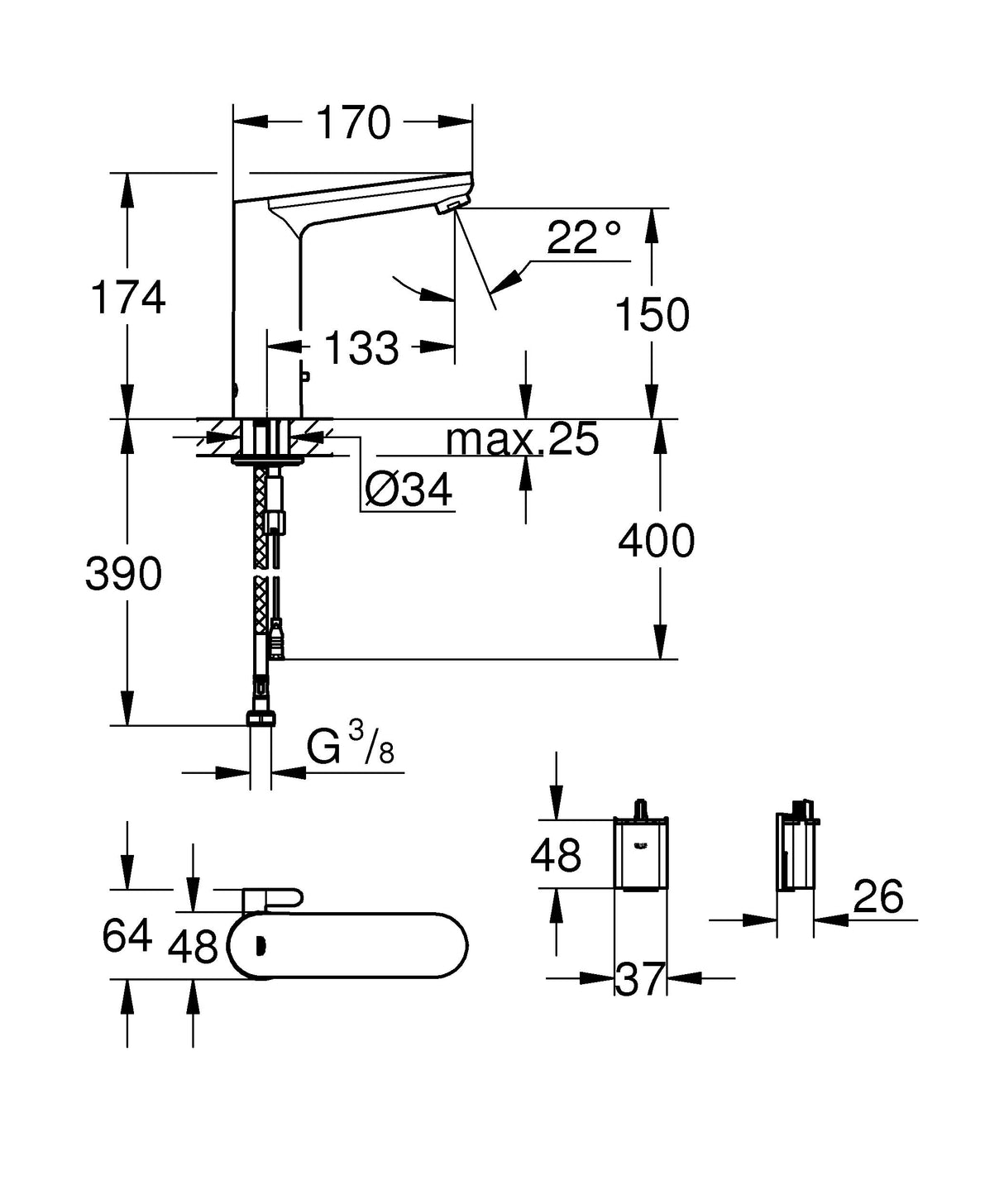 Grohe 36422000 Grifo con Infrarrojos para Lavabo con Limitador de Temperatura Ajustable, Cromo (Chrome), DN 15, L