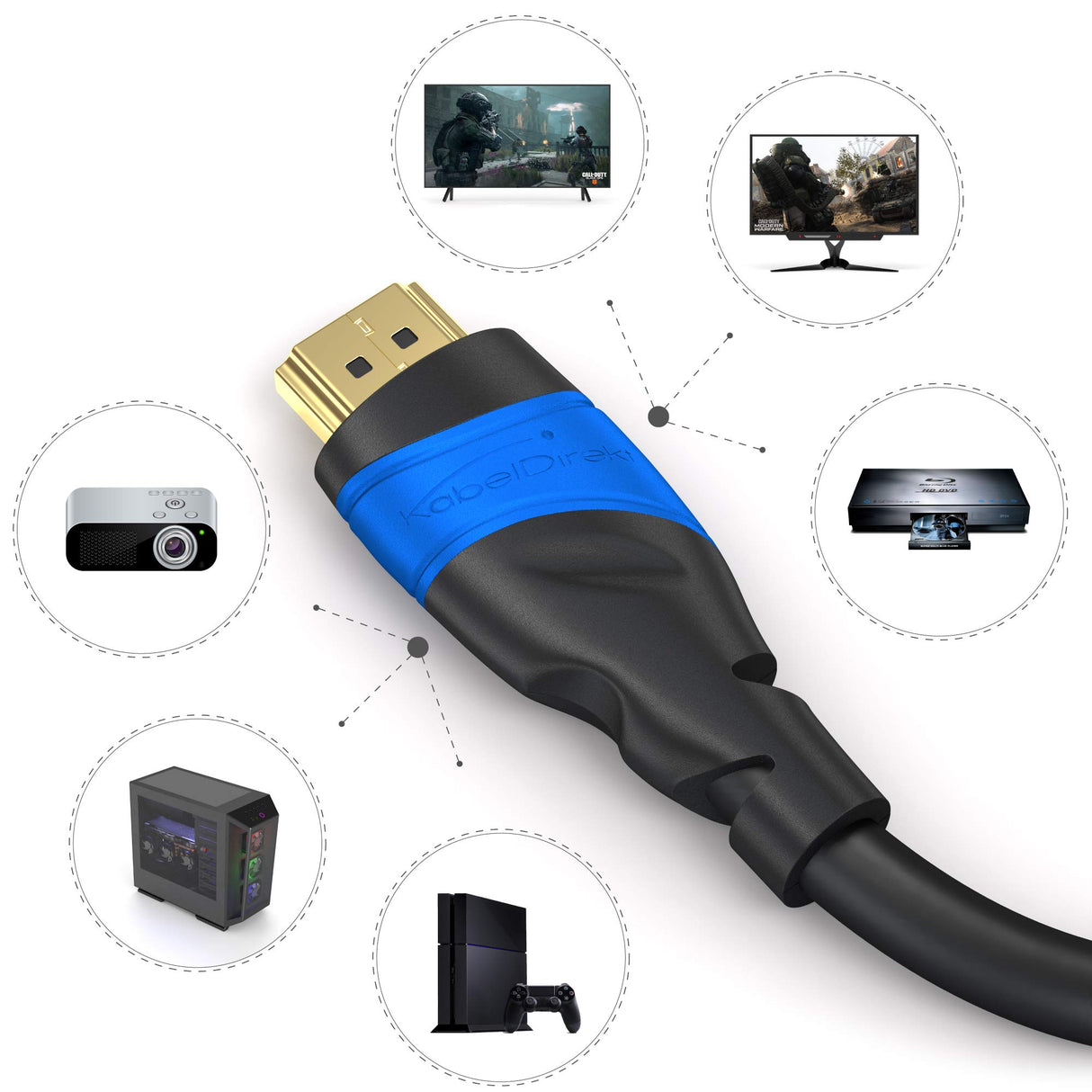KabelDirekt – Cable HDMI 4K – 5x 15m y longitudes mayores (7,5m–22,5m) – Cable HDMI diseñado en Alemania – Soporta 4K@60Hz, UHD, HDR, ARC, Ethernet – HDMI Cable para TV, PC, PS5, Xbox, Switch