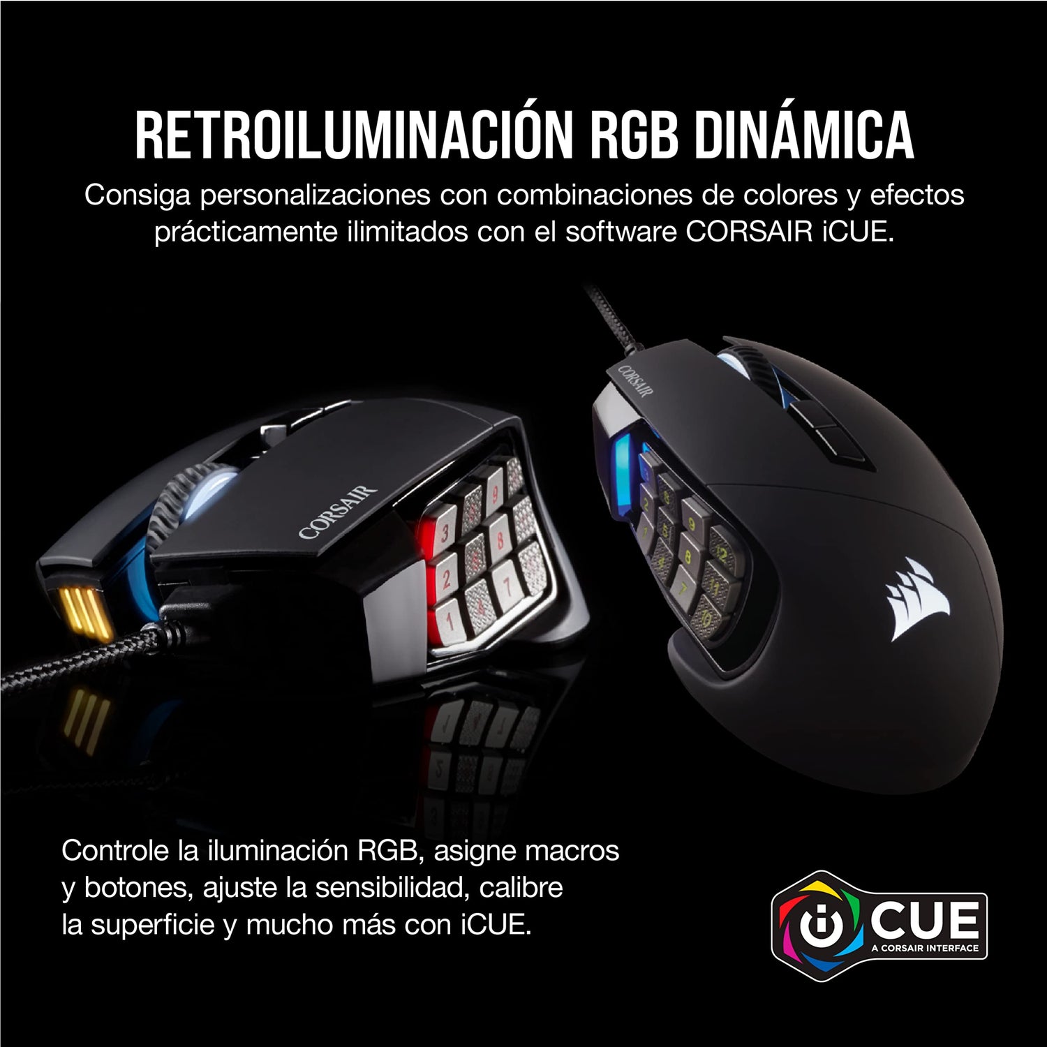 Corsair SCIMITAR RGB ELITE Ratón con Cable para Juegos MOBA/MMO - 18.000 PPP - 17 Botones Programables - Compatible con iCUE - PC, Mac, PS5, PS4, Xbox - Negro