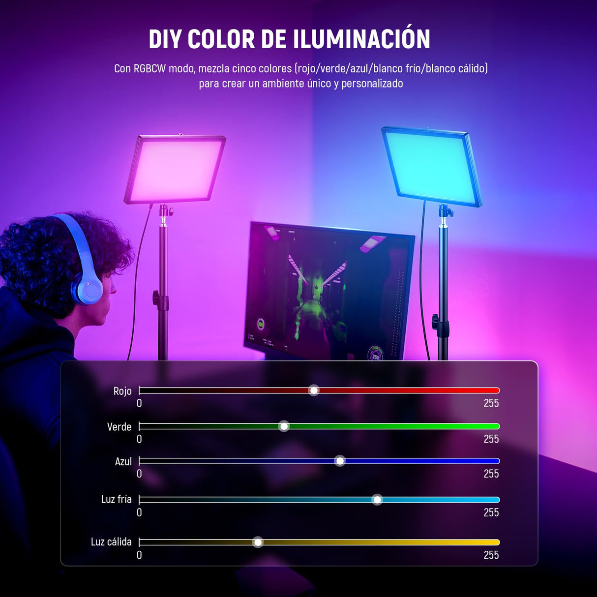 NEEWER GL25C LED RGB Streaming Key Light, App/PC/Stream Deck Control 25W 2500Lux/0.5m 2900K-7000K CRI95+/TLCI97+ Full RGB Regulable Borde Emitiendo Silencio Cámara Video Luz con Soporte de Escritorio