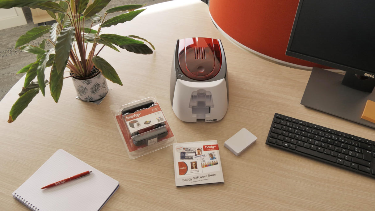 BADGY Evolis ID Printer - Impresora para Insignias de plástico, Rojo